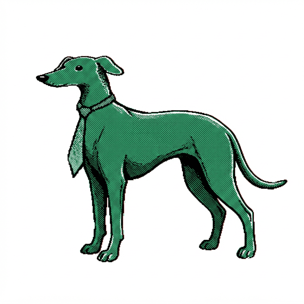 Green halftone greyhound wearing a tie